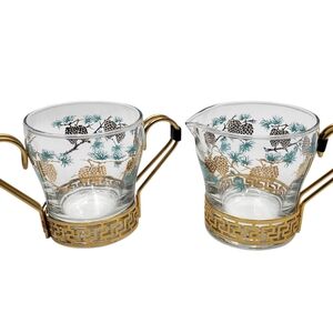 Vintage Libbey Turquoise Pinecone Cream and Sugar Golden Accent MCM Tea Coffee